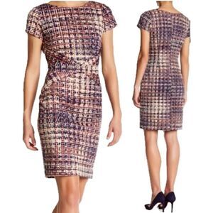 Ellen Tracy Tweed Print Short Sleeve Ponte Knit Sheath Dress Size 8